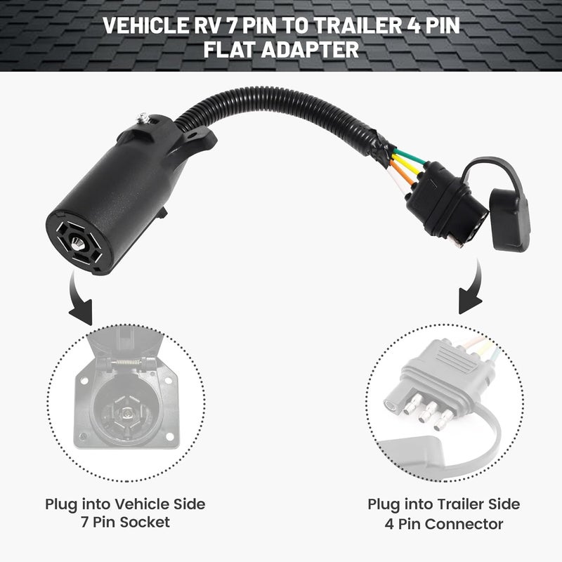 Oyviny 7 Way to 4 Way Trailer Plug Adapter, RV Blade 7 Pin Round to 4 Pin Flat Trailer Light Adapter 11.6 Inches - Image 3